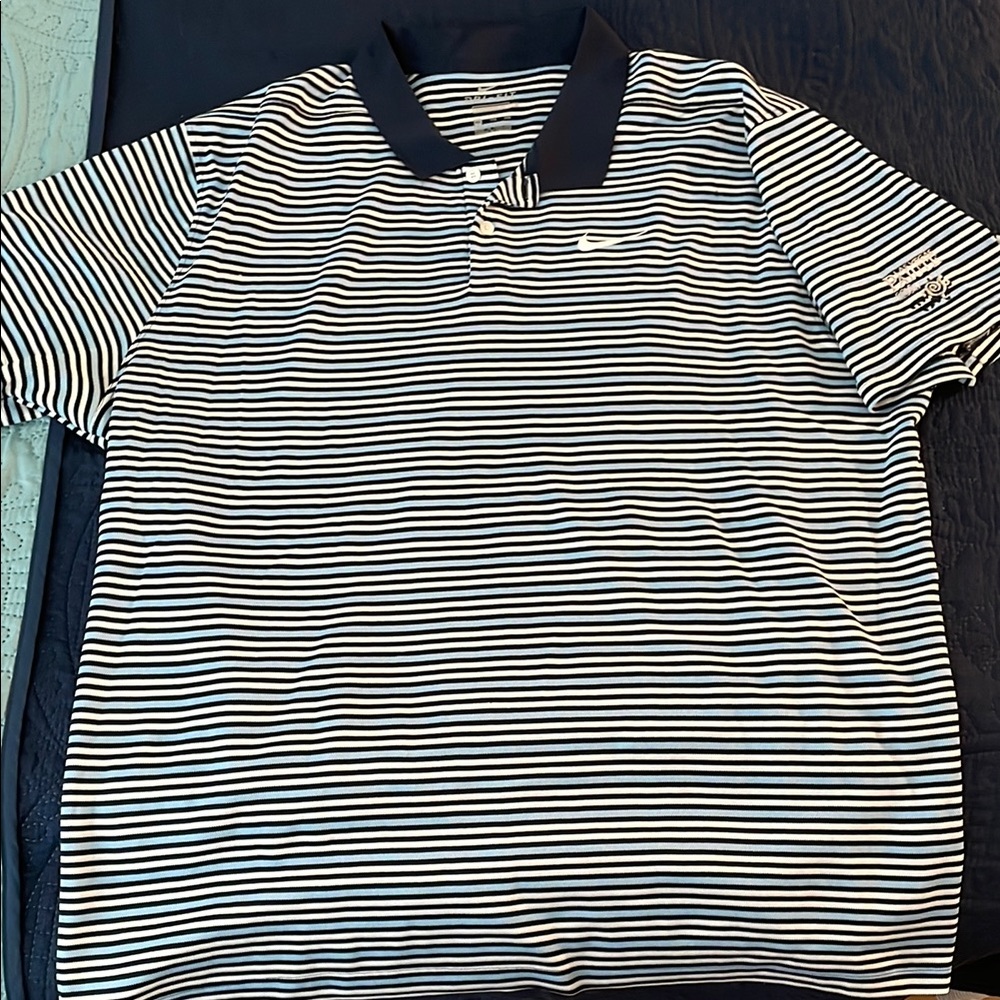 Nike Blue and White Striped Polo Shirt Golf